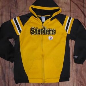 VINTAGE PITTSBURGH STEELERS JACKET ZIP HOODIE MESH EMBROIDERY NFL YOUTH XL 18/20